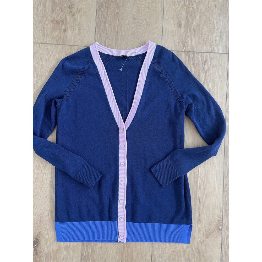 Tablots Sweater Womens Petite P‎ India Ink/Pink Girlfriend Cardigan Navy  Spring